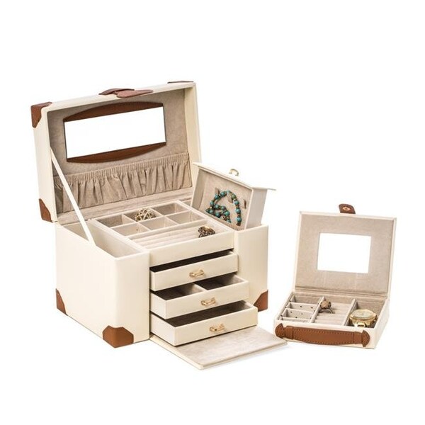 Bey Berk International Bey-Berk International BB627IVR Ivory Leather 4 Level Multi Compartment Jewelry Box BB627IVR - main